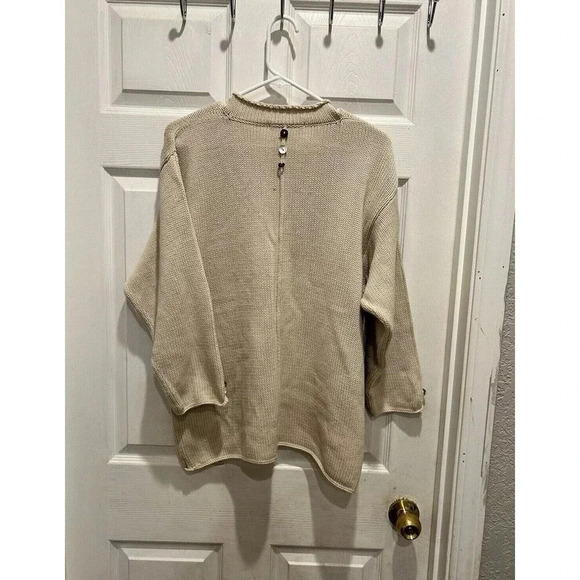 Lulu-B Knit Sweater XL Beige Long Sleeve V Neck Rolled Neck Decorative Buttons - Picture 7 of 7